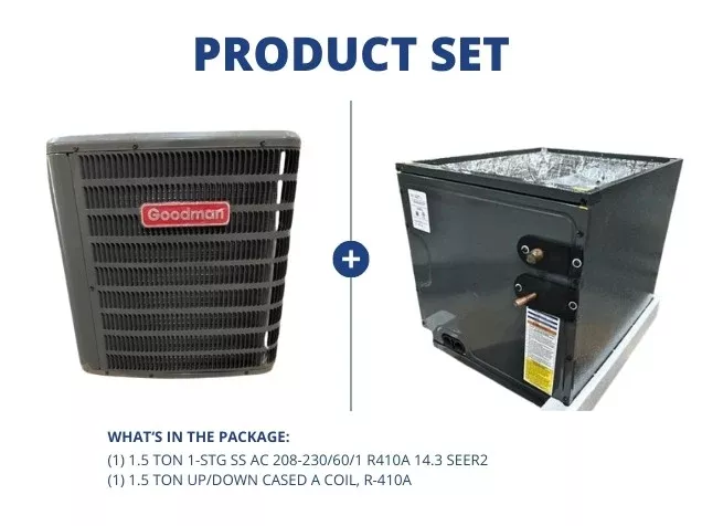 1.5 Ton 1-Stg SS AC 208-230/60/1 R410A 14.3 SEER2 with 1.5 Ton Up/Down Cased A Coil, R-22/R-410A