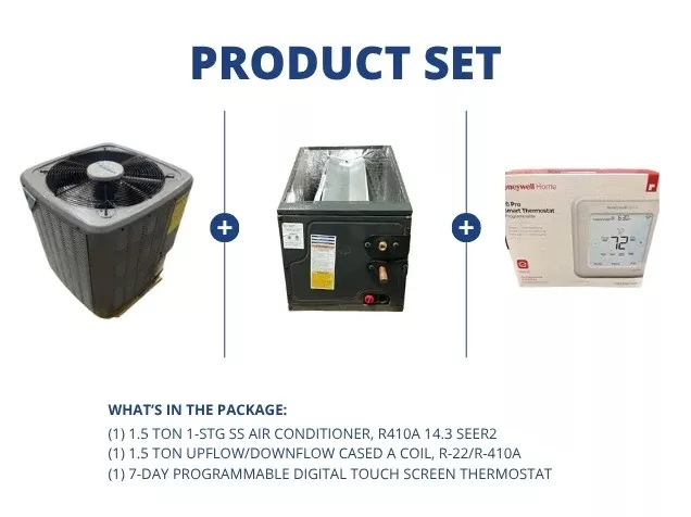 1.5 Ton 1-Stg SS AC R-410A 14.3 SEER2 with 1.5 Ton Up/Down Cased A Coil with Programmable Thermostat