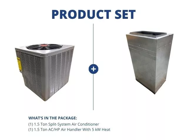 1.5 Ton SS AC 208-230/60/1 14 SEER and 1.5 Ton Wall Mounted Air Handler With 5 KW Heat Kit