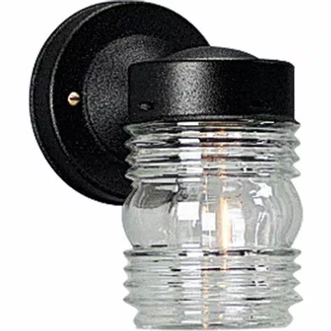 1 LIGHT 75W CLEAR MARINE GLASS OUTDOOR WALL LIGHT BLACK