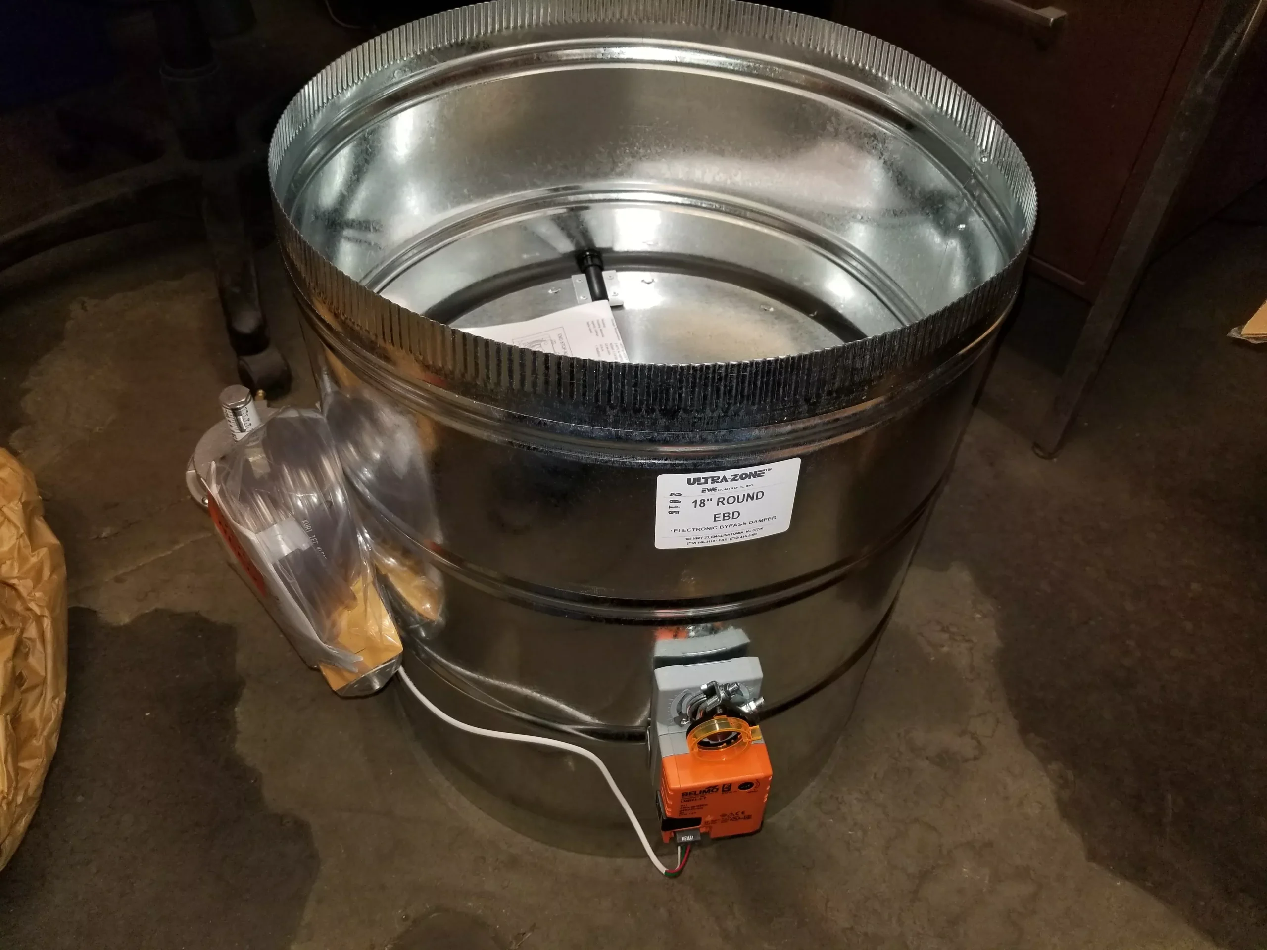 18" "ULTRA-ZONE" ROUND ADJUSTABLE ELECTRONIC STATIC PRESSURE REGULATING BAROMETRIC BYPASS DAMPER, 24/60-50/1