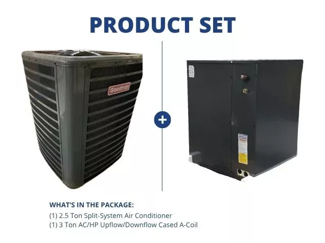 2.5 Ton Split-System Air Conditioner 208-230/60/1, 14.3 SEER2 and 3 Ton Upflow/Downflow Cased A-Coil