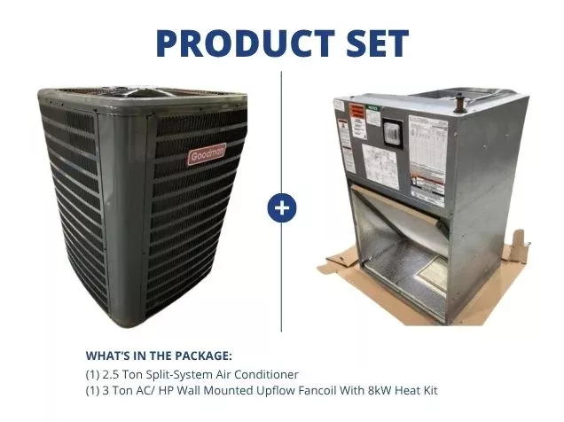 2.5 Ton SS Air Conditioner 208-230/60/1 14.3 SEER2 and 3 Ton Wall Mounted Fancoil With 8 Kw Heat Kit