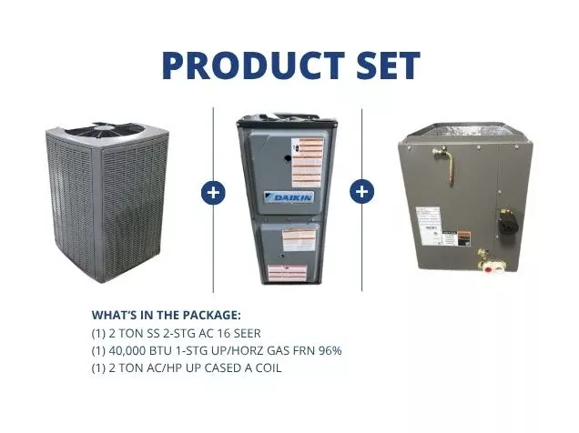 2 Ton SS 2-Stg AC 16 SEER and 40,000 BTU 1-Stg Up/HorzGas FRN 96% and 2 Ton AC/HP Up Cased A Coil
