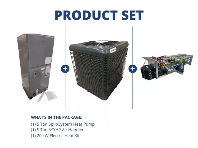 5 Ton 2-Stg SS Heat Pump 15.2 SEER2 and 5 Ton Multiposition Air Handler and 20 KW Electric Heat Kit