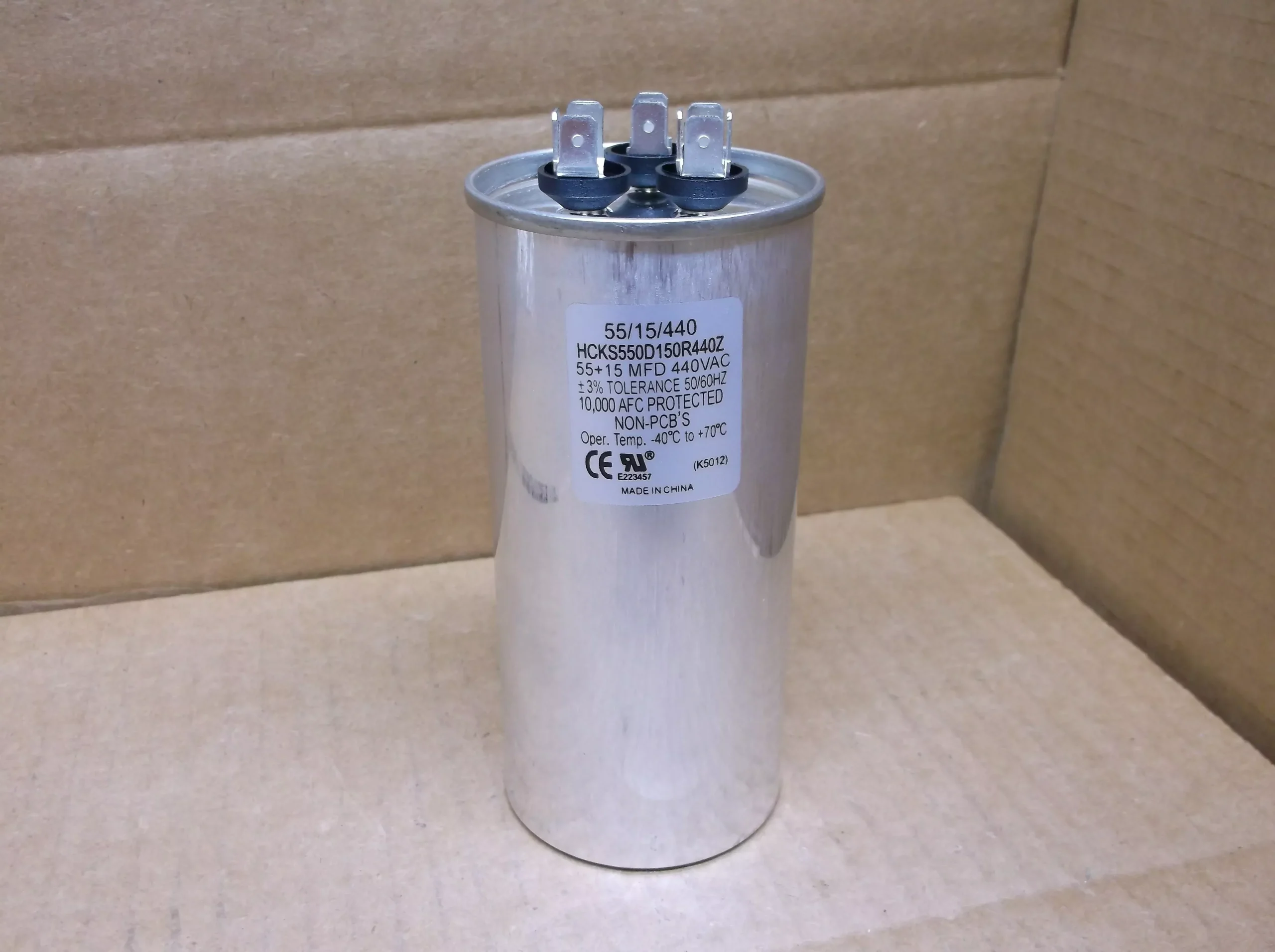 55+15 MFD x 440 VAC Round Dual Run Capacitor