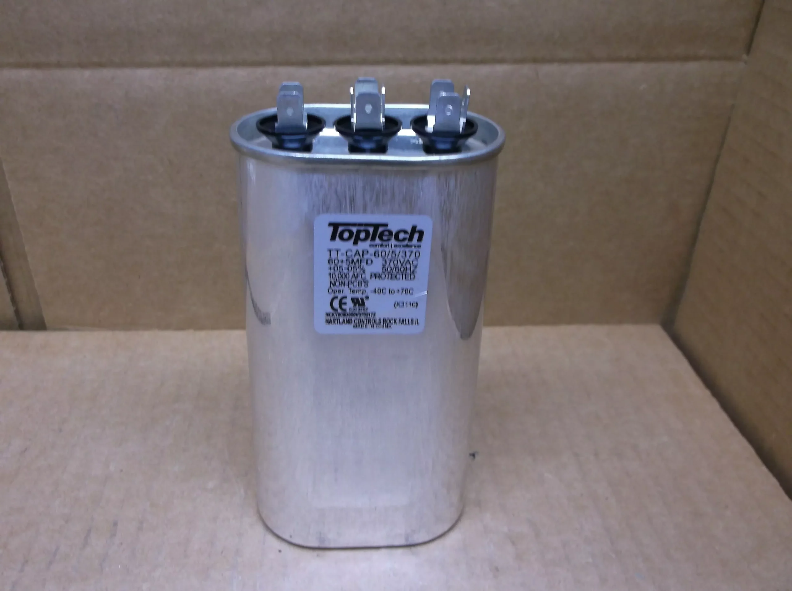 60+5 MFD x 370 VAC Oval Dual Run Capacitor